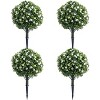 Set of 2 Artificial Topiary Ball Trees with Metal Stakes, 35.4" UV-Resistant PE Fake Plants with Camellia Flowers for Indoor/Outdoor - 2 of 4