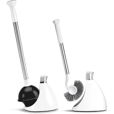 Stainless Steel Toilet Brush with Caddy - Durable, Rust-Resistant Construction and Modern White Finish for a Stylish Bathroom