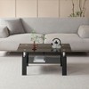 Lirago Tempered Black Glass 2-Layer Coffee Table-Modern Living Room Center Table with Cascading Edges & Layered Design 23.62"W * 39.37"L * 17.32"H - 3 of 4
