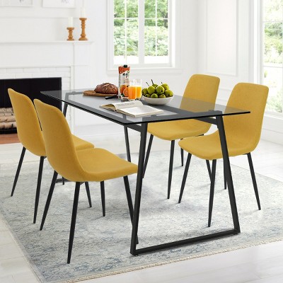 Mona+Bingo 5 Piece Black Rectangular Clear Tempered Transparent Glass Table with 4 Upholstered Side Chairs-Maison Boucle