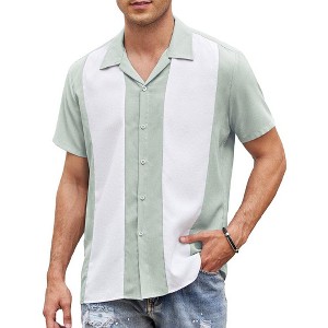 COOFANDY Men's Vintage Bowling Shirt Short Sleeve Button Down Summer Cuba Beach Shirts S-XXXL - 1 of 4