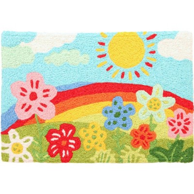 Jellybean Groovy Flowers Doormat 20"x30" – Colorful Machine Washable Accent Mat for Indoor/Outdoor Entryway, Porch, or Patio Decor