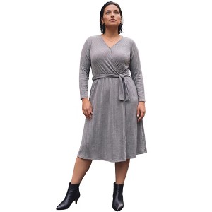 正規品新品未使用andwang Soft Ribbon Knit Dress Avenue Rosalind Faux Wrap Knit Dress - 18, Medium Heather Grey