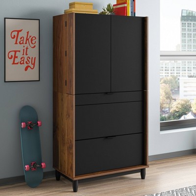 Grand Walnut and Black Multifunctional Computer Cabinet with Storage