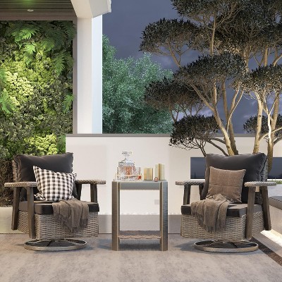 Bigget Outdoor Steel 3-Piece bistro Patio Wicker set, Black