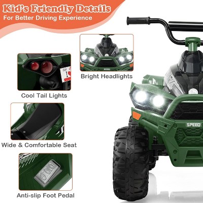 Costway 12V Ride On ATV Battery Powered Electric Vehicle for Kids with Tread Tires Forward/Backward Horn Music Lights High/Low Speed Green