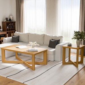 Spassway Wood Coffee Table Set Modern Coffee Table with Square End Table Living Room Table Set with Criss Cross Base for Apartment Home Office - 1 of 4
