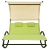 vidaXL Double Sun Lounger with Canopy Textilene Green and Cream - 2 of 4