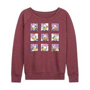 Women's - Disney - Daisy Emotions Grid Lightweight French Terry Wide Neck Long Sleeve Shirt - 1 of 4