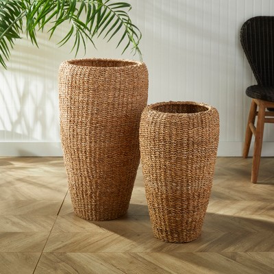 Tall Natural Seagrass Indoor/Porch Planters, Set of 2