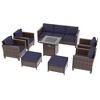 Sonkuki 8 Pieces Patio Sofa with Square Fire Pit Table and Ottomans, Wicker Conversation Couch, Light Gray Cushion - 2 of 4