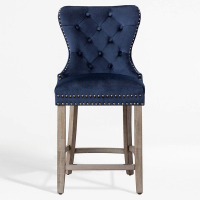 WestinTrends 24" Tufted Upholstered Velvet Bar Stool with Metal Footrest (Set of 2)