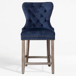 WestinTrends 24" Tufted Upholstered Velvet Bar Stool with Metal Footrest (Set of 2) - 1 of 4