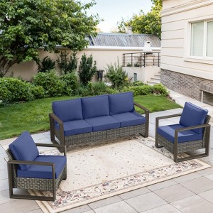 POCASSY Outdoor Sofa Couch Set with Club Lounge Chair, Patio Furniture Set with Wood Grain Square Armrest - 1 of 4