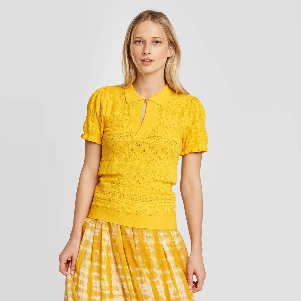 Women's Short Sleeve Pointelle Polo Pullover Sweater - Who What Wear Yellow XS, Women's was $29.99 now $20.99 (30.0% off)