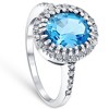 Pompeii3 4 3/4 Ct Oval Blue Topaz Diamomnd Halo Ring 14k White Gold - 2 of 4