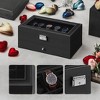 Elegant 12-Slot Watch Box, Lockable Case with Glass Lid, 2 Layers, 1 Drawer for Rings, Bracelets - Gift Idea in Synthetic Leather - 3 of 4