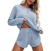 Ekouaer Womens Waffle Knit Pajama Sets Long Sleeve Top and Shorts Matching Lounge Set Loungewear Sweatsuit with Pockets - 4 of 4