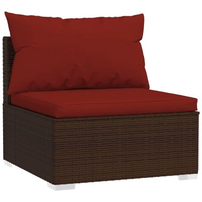 vidaXL Outdoor Patio Middle Sofa with Poly Rattan, Powder-Coated Steel, and Polyester Cushions, Brown and Cinnamon Red, Versatile Seating Solution