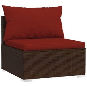 vidaXL Outdoor Patio Middle Sofa with Poly Rattan, Powder-Coated Steel, and Polyester Cushions, Brown and Cinnamon Red, Versatile Seating Solution - 1 of 4
