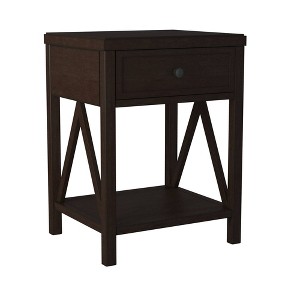 East at Main 27.7" Auburn Traditional Wooden Accent Side with Drawer Table Brown: Sturdy Square Feet, No Assembly Required - 1 of 4