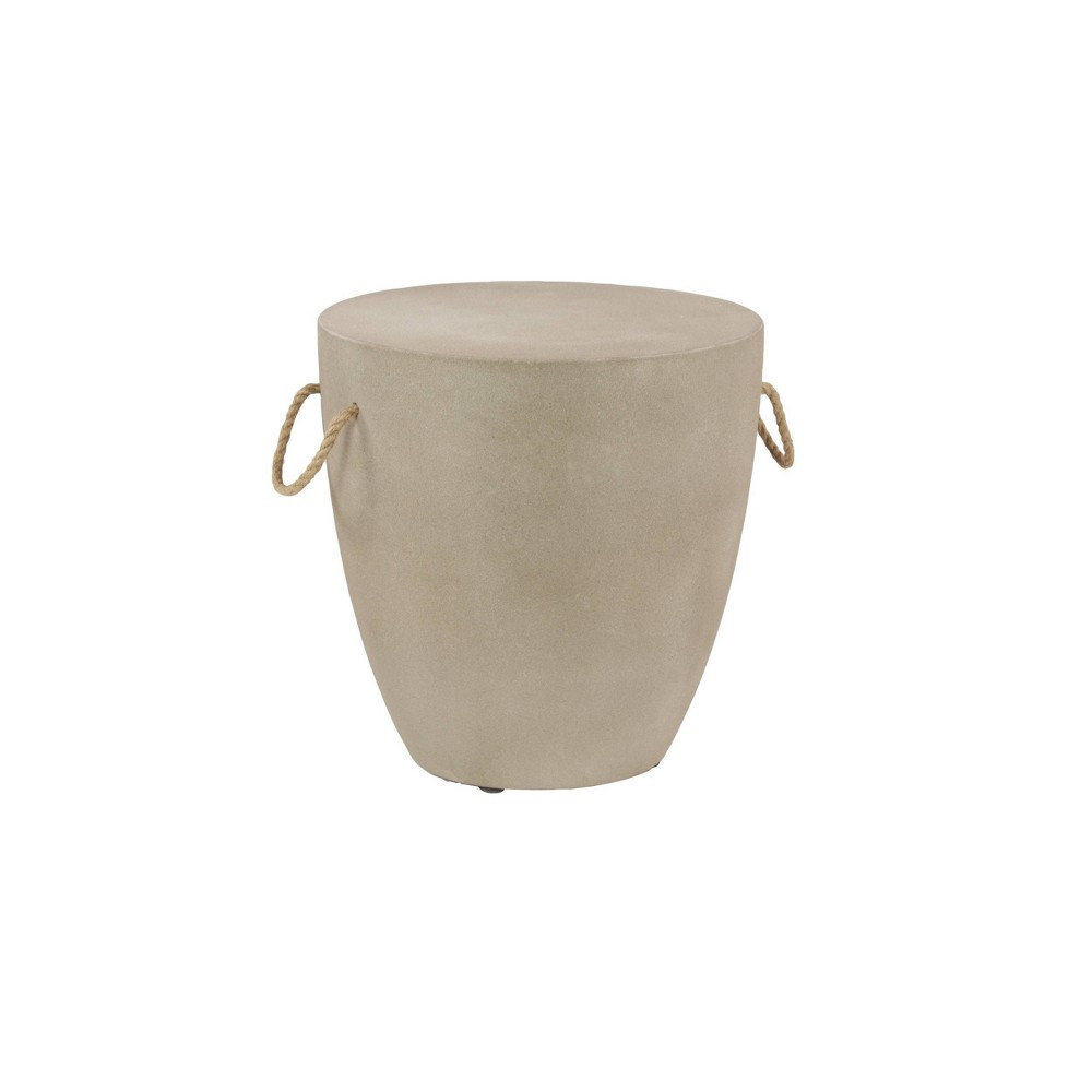 Modern Clay Round Outdoor Accent Table with Natural Rope Handles - Gray - Olivia & May