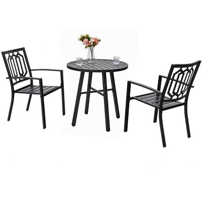 3pc Metal Outdoor Bistro Set - Black - Captiva Designs