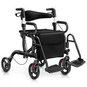 Gymax 2-in-1 Rollator Walker & Wheelchair Combo with Adjustable Handlebar Handbrake Removable Bag Senior Mobility Aid Blue/Black/Red - 1 of 4