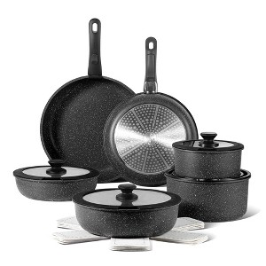 CAROTE 17pcs Nonstick Cookware Set With Detachable Handle, Induction Kitchen Sets Non Stick, Removable Handle, RV Oven Safe, Black - 1 of 4