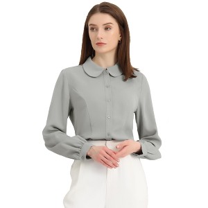 Allegra K Women's Work Peter Pan Collar Long Bishop Sleeve Button Down Shirt - 1 of 4