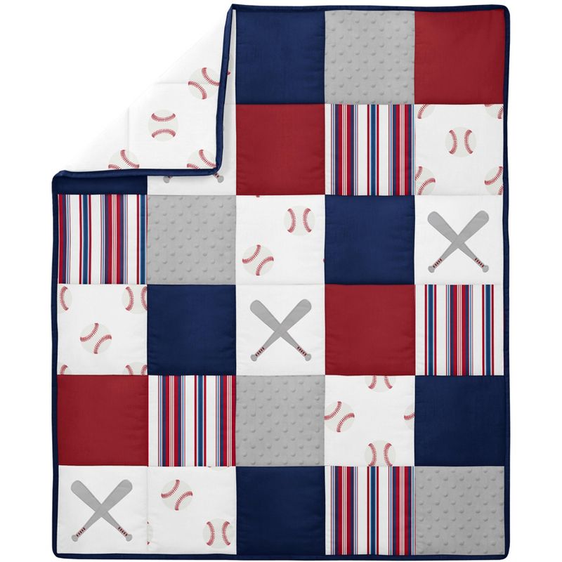 Sweet Jojo Designs Boy Baby Crib Bedding Set - Baseball Patch Collection Red, White, Blue and Grey 4pc, 4 of 8