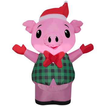 Gemmy Christmas Inflatable Pig in Vest , 3.5 ft Tall, Multi