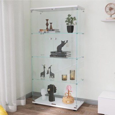 Dolonm Two-door Glass Display Cabinet 4 Shelves with Door, Floor Standing Bookshelf