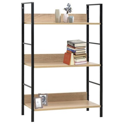 vidaXL Versatile 3-Layer Bookshelf - Space-Saving Design with Sturdy Steel Structure and Easy Assembly - Engineered Wood Construct in Oak/Black