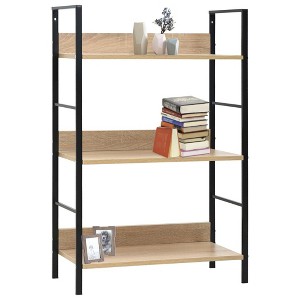 vidaXL Versatile 3-Layer Bookshelf - Space-Saving Design with Sturdy Steel Structure and Easy Assembly - Engineered Wood Construct in Oak/Black - 1 of 4