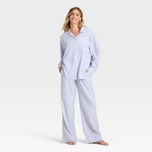 Women's Flannel Long Sleeve Button Down Shirt and Pants Pajama Set - Auden™ - 1 of 3