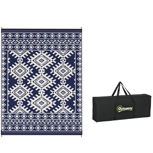 Outsunny Outdoor Patio Rug, Large Camping Carpet with Carrying Bag, Waterproof Plastic Straw, Reversible, Rhombus Border - 1 of 4