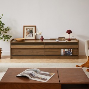 VYNXARIA Modern TV Stand,4 Drawer Design with Tempered Glass,Versatile for Any Decor Style,Walnut - 1 of 4