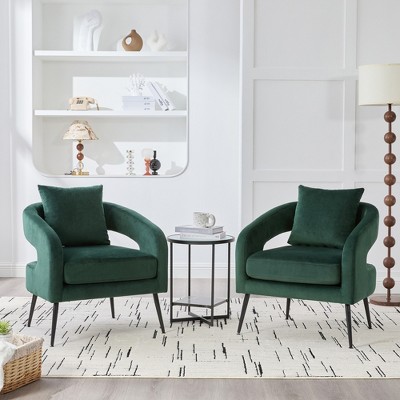 Vynxaria Modern Velvet Open Back Accent Chair with Metal Legs ¨C Cozy Barrel Lounge Chair in Green