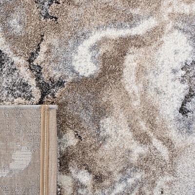 Gray Abstract Hand-knotted Square Shag Rug