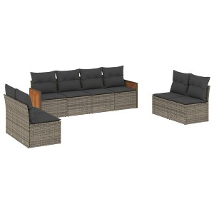 vidaXL 9 Piece Patio Sofa Set with Cushions Black Poly Rattan - Gray Without Table - 1 of 4