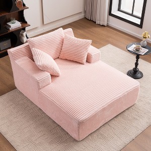 TinyHomie Oversized Chaise Longue Chair Indoor, Modern Upholstered Corduroy Deep Seat Sofa Bed with Throw Pillows and Armrests - 1 of 4