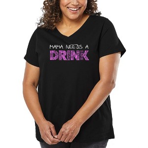 LA Pop Art Women's Word Art V-Neck - Mama Needs a Drink - 1 of 4
