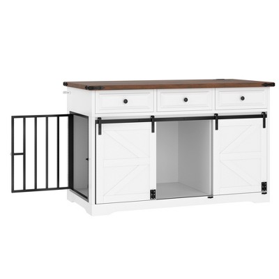 YOOCOZZ 55.1" Heavy Duty Dog Crate with Storage Drawers and Shelves - Brown