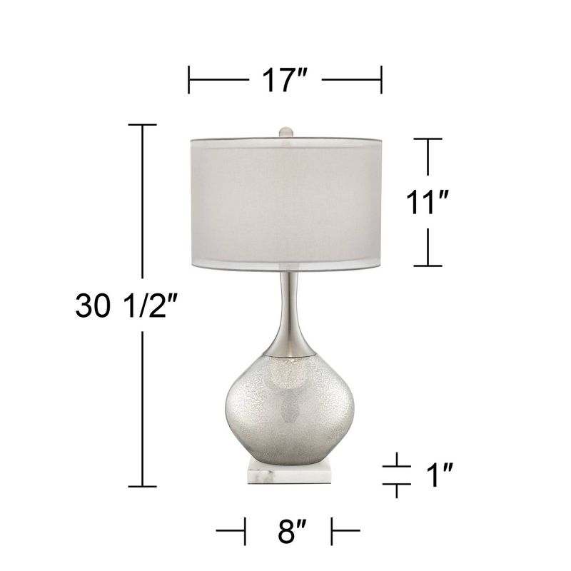 Possini Euro Design Swift Modern Table Lamp with Square White Marble Riser 30 1/2" Tall Glass Chrome Drum Shade for Bedroom Living Room House Home, 4 of 7