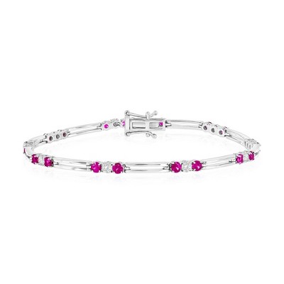 Diamonds D'Argento Sterling Silver, Ruby & Diamond Bracelet - (30 Stones) - Red - 7 Inch