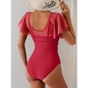 Eomenie One Piece Swimsuit for Women Mesh Ruffle Sleeves Bathing Suit Tummy Control Ruched Swimwear V Neck Swim Suit - 2 of 3