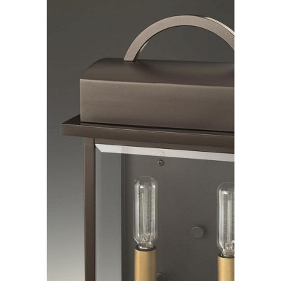 Antique Bronze 15.25" Steel Lantern with Beveled Glass