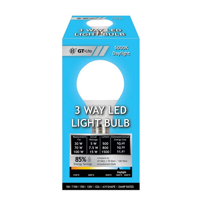 6-Pack 1500 Lumen LED A19 3-Way Bulb 30-70-100W Bright white/Daylight/Soft white, 5 of 7