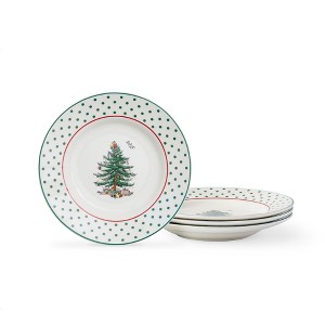 Spode Christmas Tree 6" Polka Dot Tidbit Plates (Set of 4) - Round Appetizer Plates with Festive Polka Dot Border - Dishwasher Safe, Porcelain - 1 of 4
